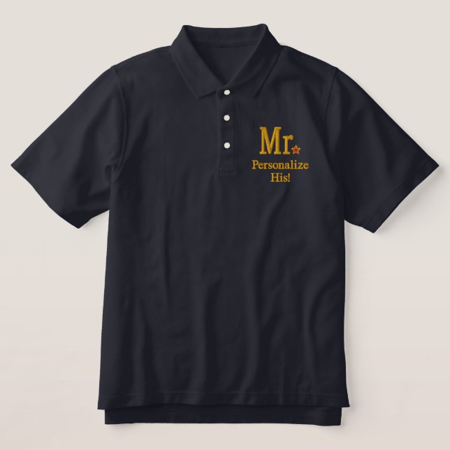 Personalize Mr & Mrs Embroidery Embroidered Gear Embroidered Polo Shirt (Design Front)