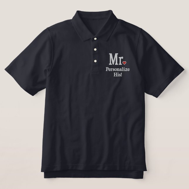 Personalize Mr & Mrs Embroidery Embroidered Gear Embroidered Polo Shirt (Design Front)