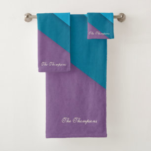 Personalize Multi-color Purple Blue Green Gold  Bath Towel Set