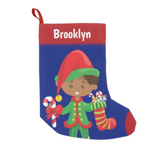 Personalize Multicultural Boy Elf Small Christmas Stocking