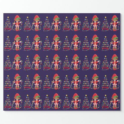 Personalize Multicultural Boy Elf Wrapping Paper