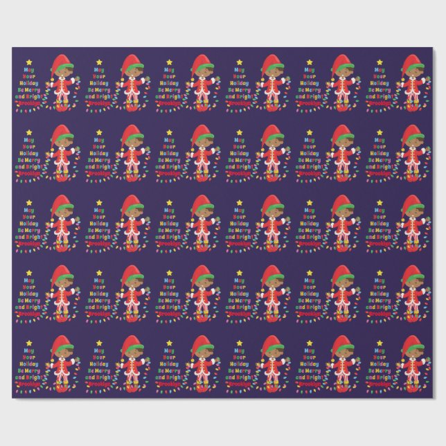 Personalize Multicultural Boy Elf Wrapping Paper (Flat)