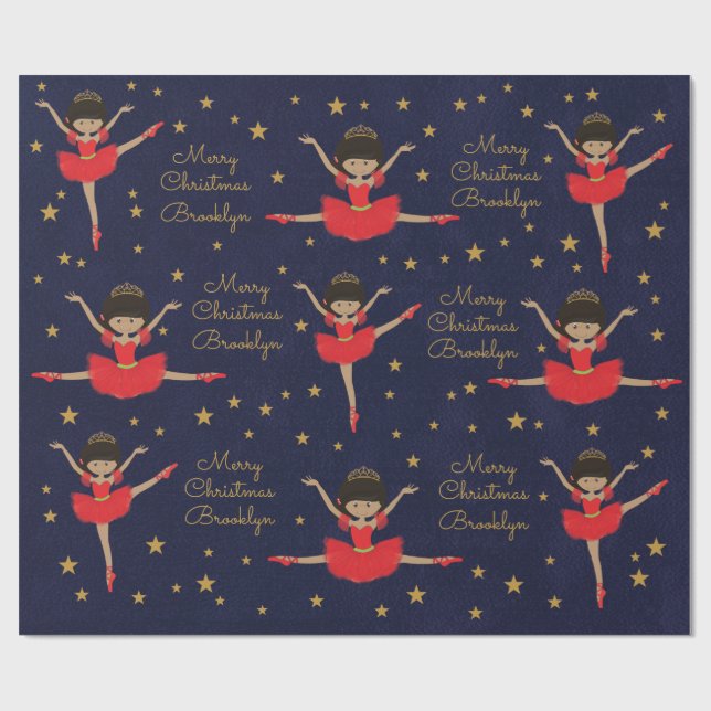 Personalize Multicultural Christmas Ballerina Wrapping Paper (Flat)