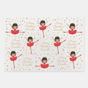 Personalize Multicultural Christmas Ballerina Wrapping Paper Sheets