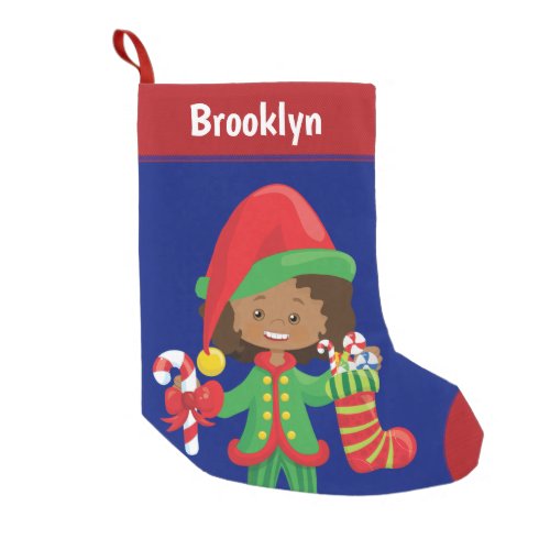 Personalize Multicultural Girl Elf Small Christmas Stocking