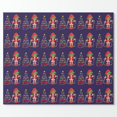 Personalize Multicultural Girl Elf Wrapping Paper