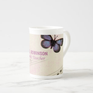 Personalize, Music Butterflies Thanks Teacher Bone China Mug