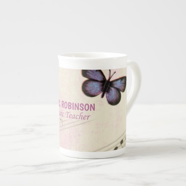 Personalize, Music Butterflies Thanks Teacher Bone China Mug (Front Right)