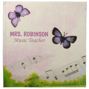 Personalize, Music Butterflies Thanks Teacher Cloth Napkin