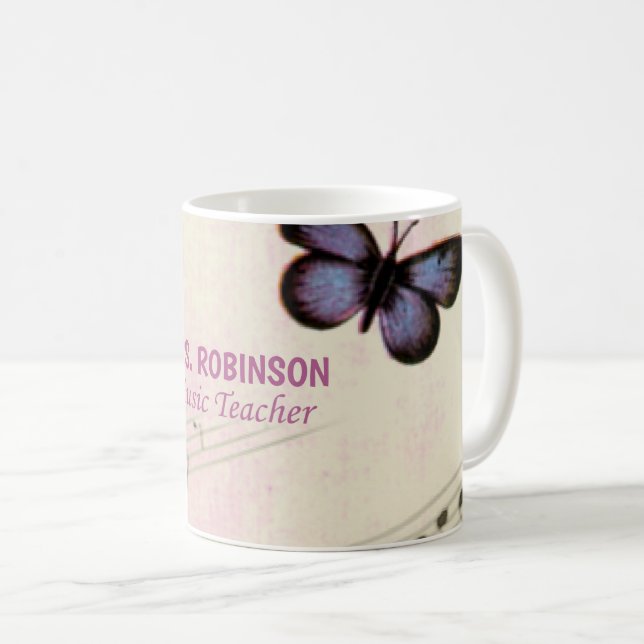Personalize, Music Butterflies Thanks Teacher Coffee Mug (Front Right)