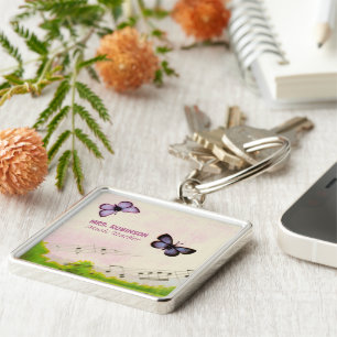 Personalize, Music Butterflies Thanks Teacher Keychain