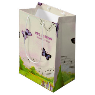 Personalize, Music Butterflies Thanks Teacher Medium Gift Bag