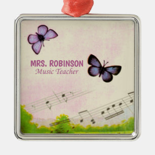 Personalize, Music Butterflies Thanks Teacher Metal Ornament