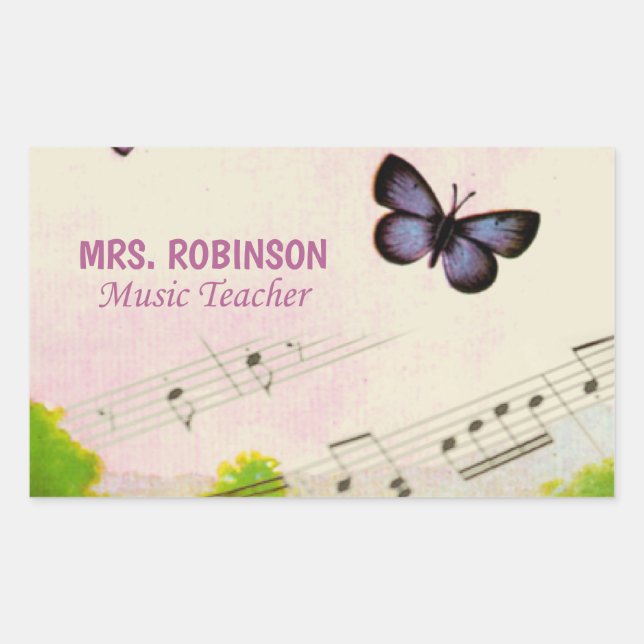 Personalize, Music Butterflies Thanks Teacher Rectangular Sticker (Front)