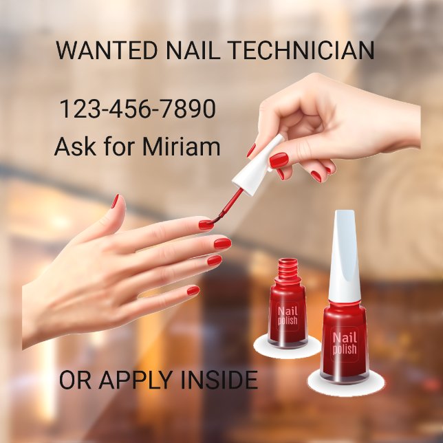 Personalize Nail Salon Technician Wanted Shop Window Cling (Sheet 2)