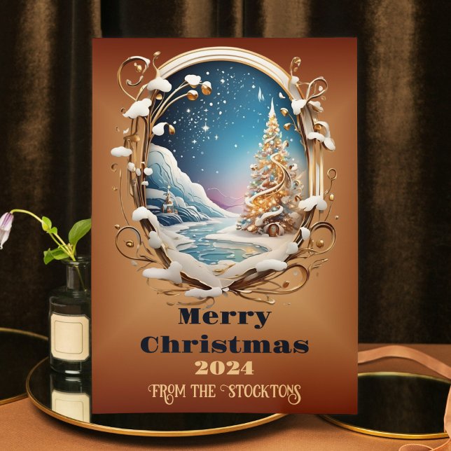 Personalize Name 2024 Christmas Scene Holiday Card (Creator Uploaded)