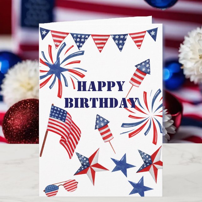 Personalize Name 4th of July Happy Birthday Card (Creator Uploaded)