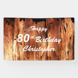 Personalize Name 80th Birthday Faux Weathered Wood Banner