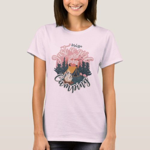 Personalize name aesthetic girl camping t_shirt