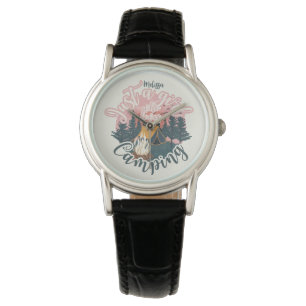 Personalize name aesthetic girl camping t-shirt watch