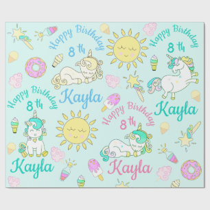 Personalize Name & Age Unicorn Birthday Party Wrapping Paper