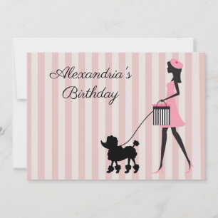 Personalize Name and Occasion Lady walking poodle Announcement