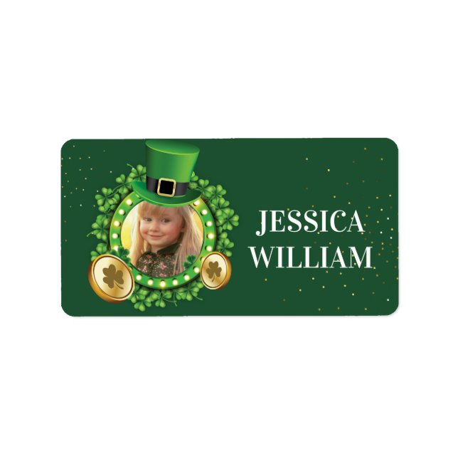 Personalize Name And Photo St. Patrick's Day Green Label (Front)