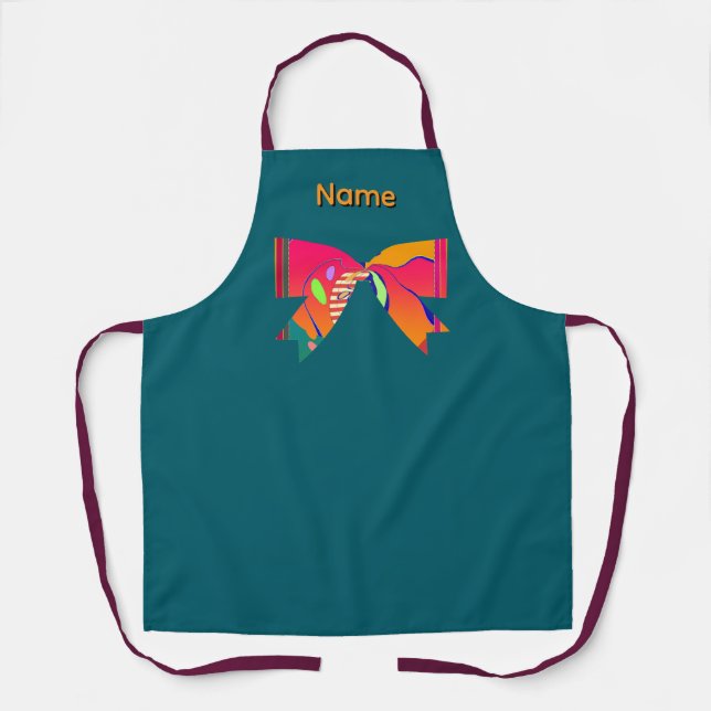 Personalize Name Apron With A Bow Teal Apron (Front)
