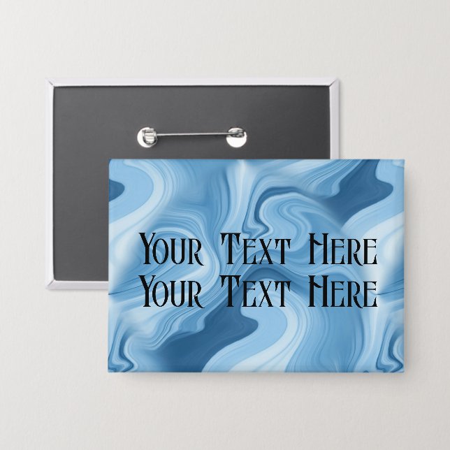 Personalize Name Badge Blue Marble Button (Front/Back)
