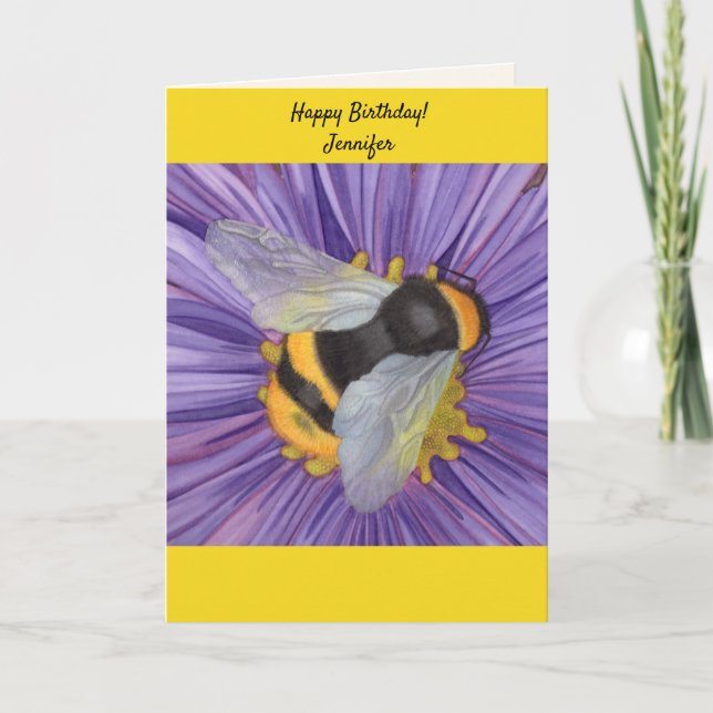 Personalize NAME Bee Honeybee Birthday Card (Front)