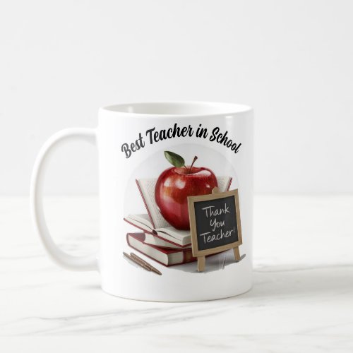 Personalize Name Best Teacher in School Red Apple Coffee Mug