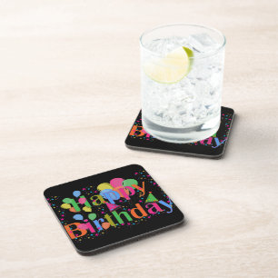 Personalize Name Birthday Party Celebration Art Beverage Coaster
