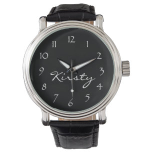 Personalize Name-Black Face/White Numbers Watch