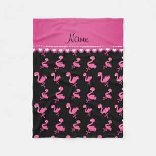 Personalize name black pink flamingos fleece blanket
