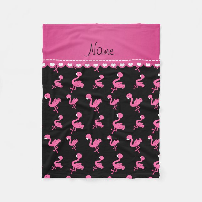 Personalize name black pink flamingos fleece blanket (Front)