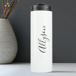 Personalize Name, Black Script Vertical, White Thermal Tumbler<br><div class="desc">Personalize your Name In Black Script Text and vertical on white background. Click “Customize” to change colors and type styles.</div>