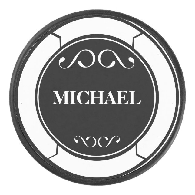 Personalize name black white hockey puck (Front)