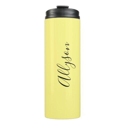 Personalize Name Blk Script Vertical Pale Yellow Thermal Tumbler