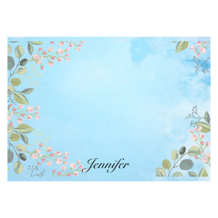 Personalize Name Blue Sky Simple Floral Border Post-it Notes