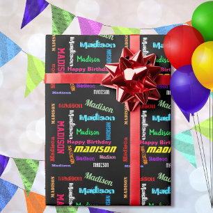 Personalize Name Bold Colors Happy Birthday Gift Wrapping Paper
