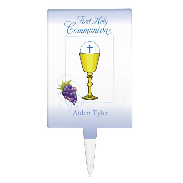 Personalize Name Boy First Communion Chalice, Host Cake Topper (Front)