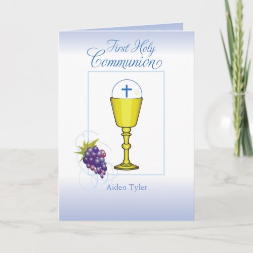 Personalize Name Boy First Communion Chalice Host Card