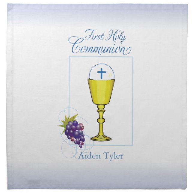 Personalize Name Boy First Communion Chalice, Host Cloth Napkin (Front)