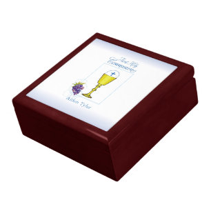 Personalize Name Boy First Communion Chalice, Host Keepsake Box