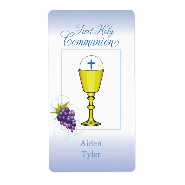 Personalize Name Boy First Communion Chalice, Host Label (Front)
