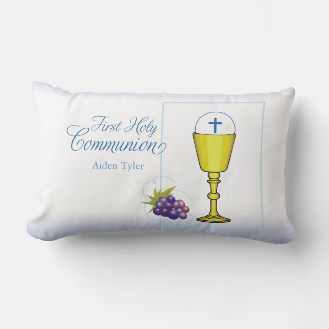 Personalize Name Boy First Communion Chalice, Host Lumbar Pillow (Front)