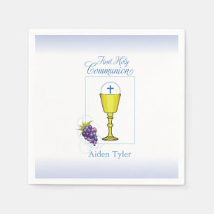 Personalize Name Boy First Communion Chalice, Host Paper Napkins