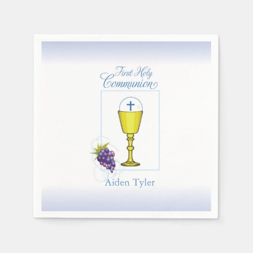 Personalize Name Boy First Communion Chalice Host Paper Napkins