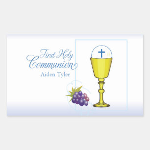 Personalize Name Boy First Communion Chalice, Host Rectangular Sticker