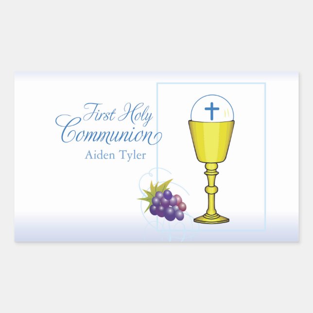Personalize Name Boy First Communion Chalice, Host Rectangular Sticker (Front)